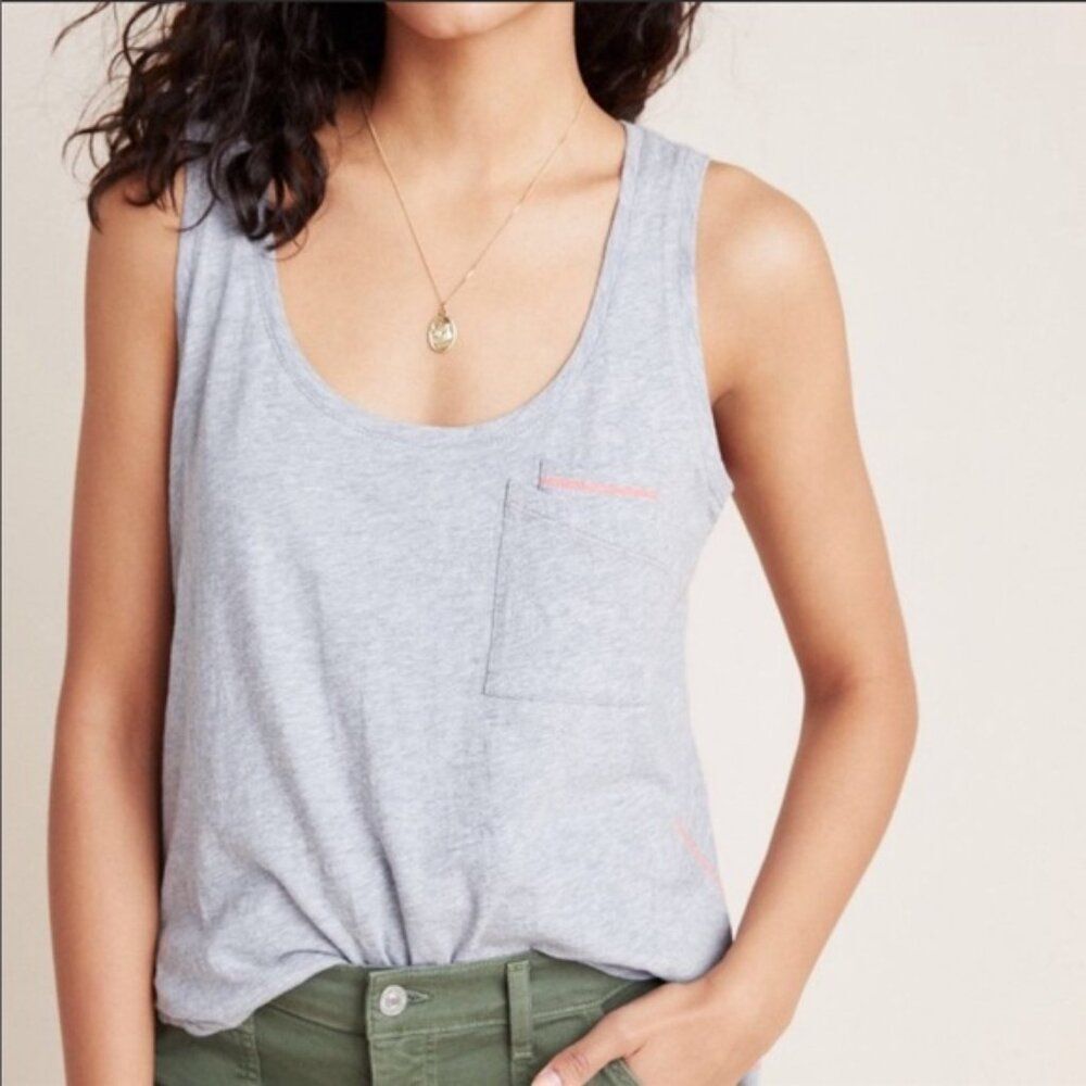 Anthropologie Flynn Double Pocket Tank Top Gray Neon Stitch Size Medium